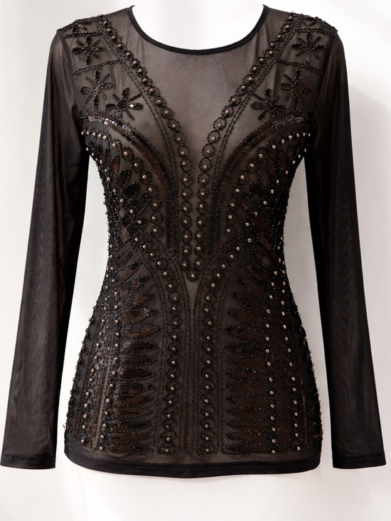 Frank Lyman Design Tops - Frank Lyman black gunmetal beaded knit top Size Large